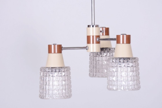 Lampadario restaurato di metà secolo, di Drukov, acciaio cromato, vetro, ceco, anni '70 – Glass, Metal (photo 2 of 11)