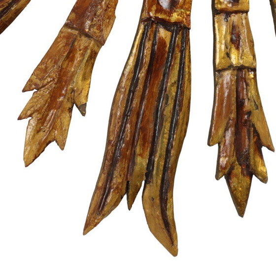 Image 1 of Vintage Wooden Sun Mirror Sunburst Gold Fifties 52cm