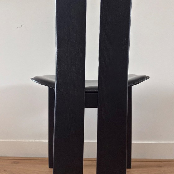 Image 1 of Set van vier volledig zwarte eetkamerstoelen met hoge rugleuning in de stijl van Pietro Constantini, jaren 70, Italië