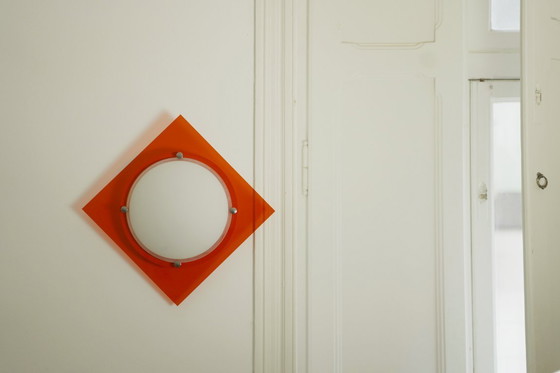 Image 1 of Rode wandlamp in mid-century stijl, gemaakt van acryl en mat glas, met een geometrische vormgeving uit de jaren 70.