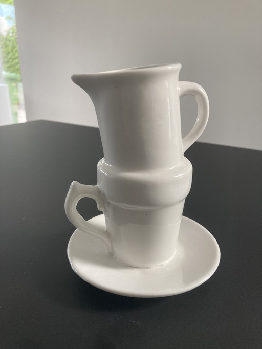 Modern vase made of stacked tableware