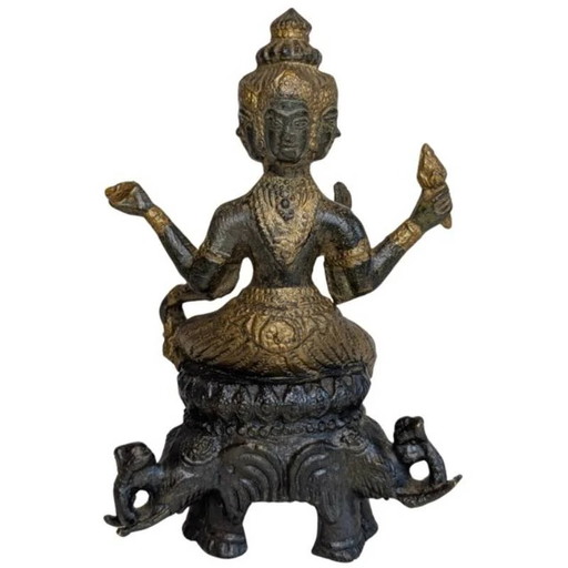 Vuurverguld bronzen viergezichtige Brahma – India, 18e–19e eeuw