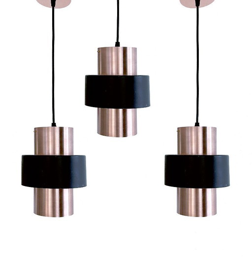 Set di 3 lampade a sospensione vintage in rame danese