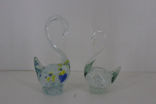 Precioso juego de cisnes de cristal vintage (estilo Murano) – Par