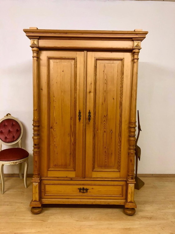 Image 1 of Softwood wardrobe, farmhouse wardrobe, antique wardrobe, Gründerzeit wardrobe, country-style wardrobe, hall wardrobe circa 1890
