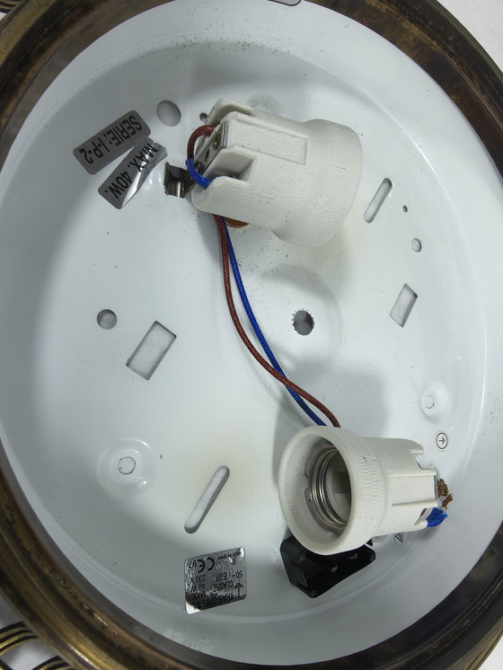 Image 1 of Vintage ceiling lamp with glass shade and metal frame