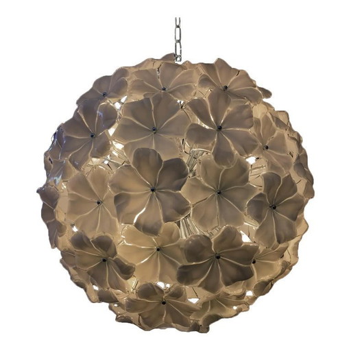 Lámpara de araña Sputnik de cristal de Murano con flores venecianas beige