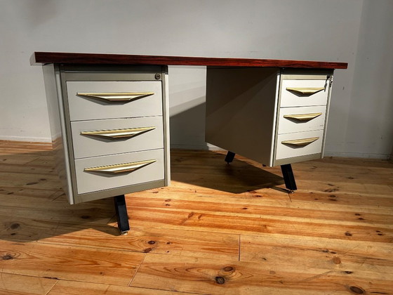 Industrial mid-century vintage desk – Metal, Wood (photo 3 of 19)