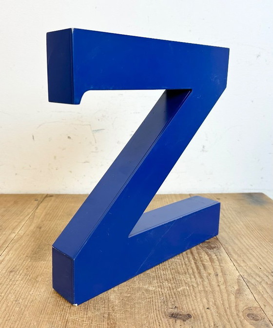Image 1 of Vintage Blue Iron Facade Letter Z, 1970s