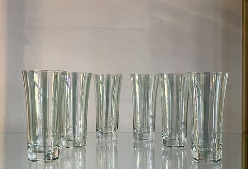 6 mondgeblazen iriserende kristallen glazen van Josef Franck