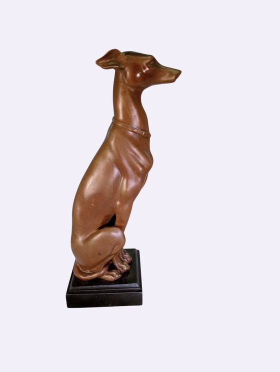 Scultura di un levriero, color bronzo, Sculture, Marmo, Marrone, Art Deco (foto 3 di 6)