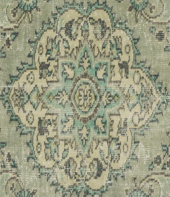 Tappeto turco vintage 287x193 cm – Grande tappeto in lana annodato a mano con motivo floreale verde tenue (photo 2 of 12)