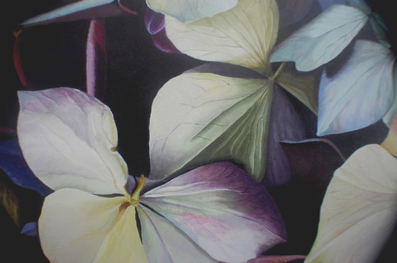 Image 1 of Realistic Hydrangea Painting: Moody Purple Blue Floral Wall Art, Detailed Flower Botanical Decor