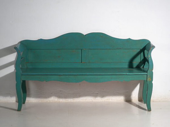 Antique green painted bench in pine wood – Central Europe, circa 1910 – Benches (photo 31 of 40)