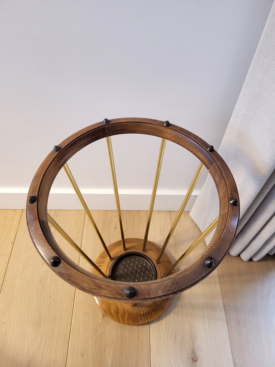 Image 1 of Umbrella Tray, Wood with Brass Finish, Supposedly Years 1950s
