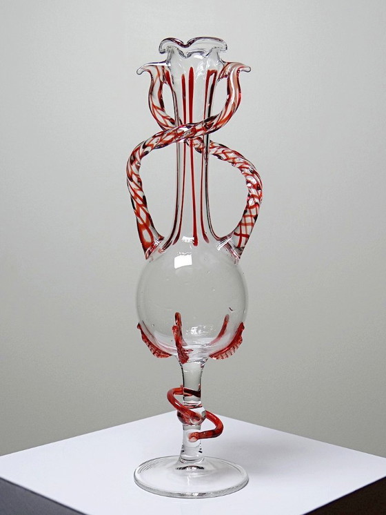 Image 1 of Vase soliflore verre soufflé Vénitien Murano vintage 50-60 Filigrana/Zanfirico