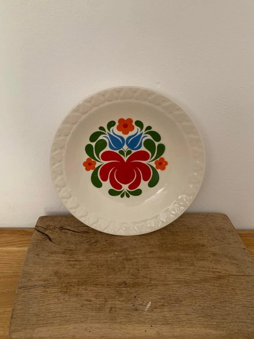 Vintage Folk Teller mit gedruckten Blumen aus Deutschland