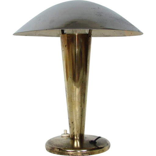 Vintage Art Deco paddestoel lamp in vernikkeld staal en messing, Tsjecho-Slowakije 1940