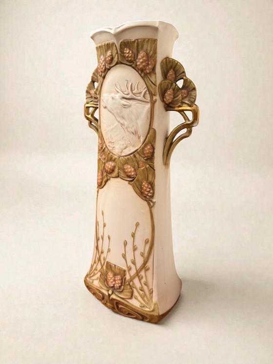 Image 1 of Art Nouveau vaas Royal Dux Bohemia hert 1900 - H.41cm