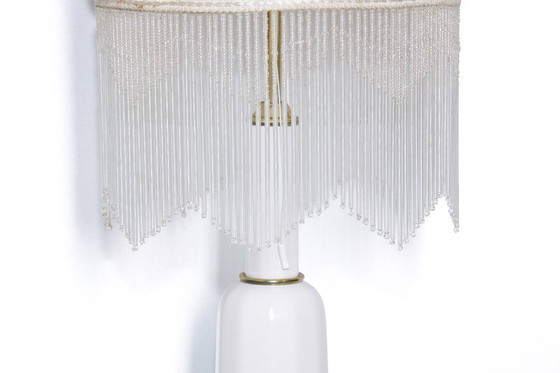 Image 1 of Tafellamp met glazen kap, opaalglas en glazen kralen, 55 cm, vintage jaren 70