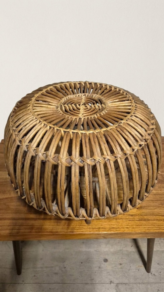 Ottoman Mid-Century Woven Rattan Stool by Franco Albini, 1950s, Italy, 50 × 50 × 30 cm (photo 8 of 9)