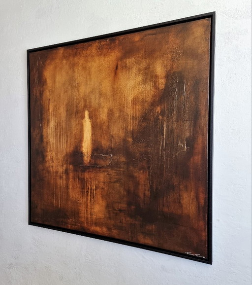 Frances Eckhardt- figurative Malerei geheimnisvolle Figur 90x90 cm gerahmt