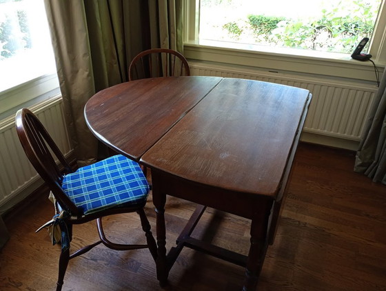 Nostalgic English gateleg table with 6 matching chairs – Dining tables, Textile, Wood (photo 6 of 7)