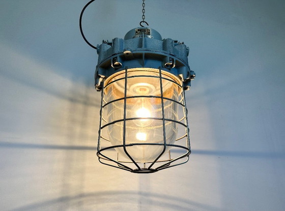 Image 1 of Large Grey Industrial Bunker  Light with Iron Cage from Elektrosvit, 1970s