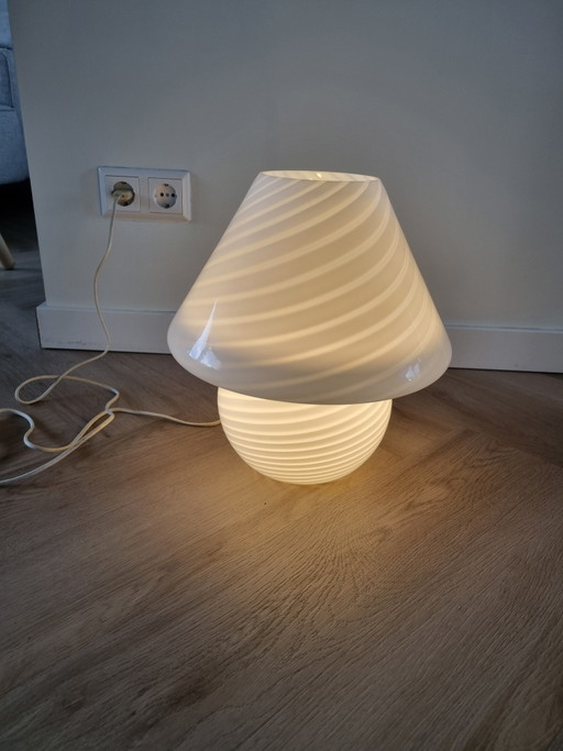 Vetri Murano Lampe de Table Champignon Swirl Verre Blanc