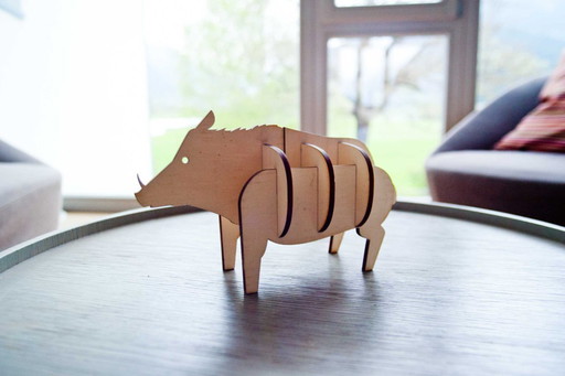 Animal (wild boar) - wooden ornament Made in Italy by Ulap design