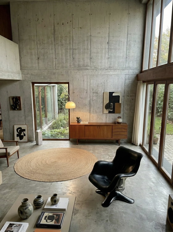 Image 1 of YRJÖ KUKKAPURO FOR HAIMI “KARUSELLI” SEDIA GIREVOLE PELLE NERA, FINLANDIA ANNI '60