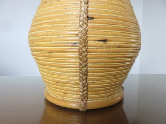 Image 1 of XXL lamp in the style of Gabriella Crespi, rattan, leather and wood, 60s-70s