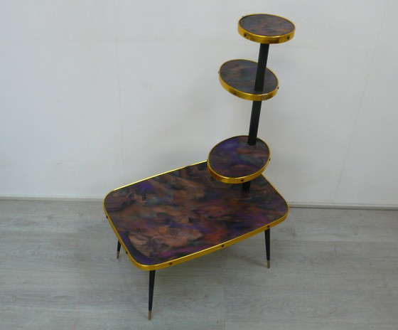 Image 1 of Portafiori anni '50-'60 Tavolo da fiori etagere a 4 livelli, viola scuro marmorizzato, Mid Century Modern
