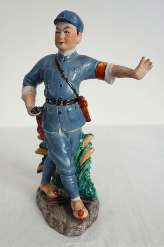Image 1 of Biscuit Porcelain Red Guard Figurine Statue - Cultural Revolution #5