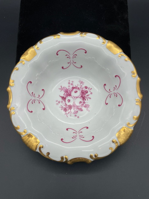 Pirkenhammer Porseleinen Schaal 25102 – Bohemen – Roze Bloemen Decor – Gouden Rand – Vintage