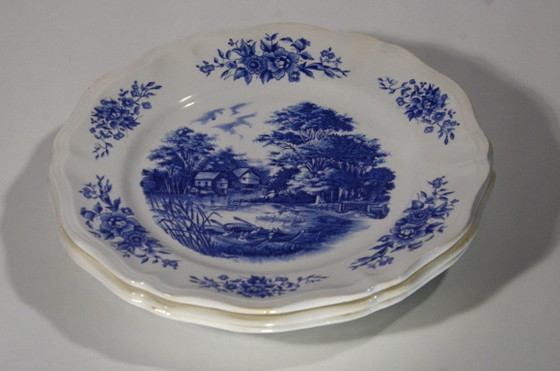 3 Piatti Blu Antichi, Sarreguemines, Motivo Romantico, D24xH2,5cm – Stoviglie, Ceramic (photo 9 of 9)