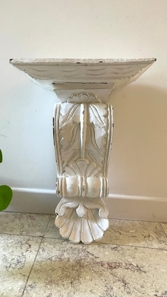 Patinated White Wall Console Shelf – Shelving unit, Wood (photo 31 of 35)