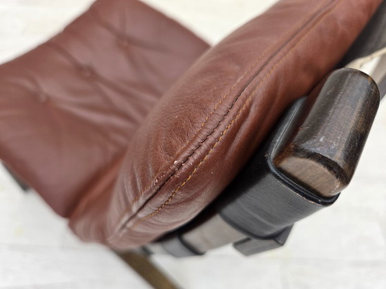 Image 1 of Anni '70, poltrona danese di Farstrup, mobili in pelle, tela, legno curvato.