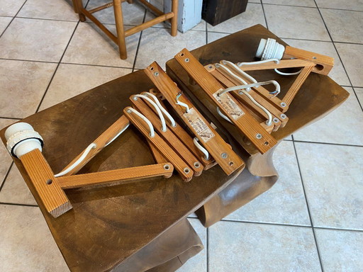 Coppia di appliques a fisarmonica in legno di pino di Translandia Danimarca Scandinavo vintage 1960