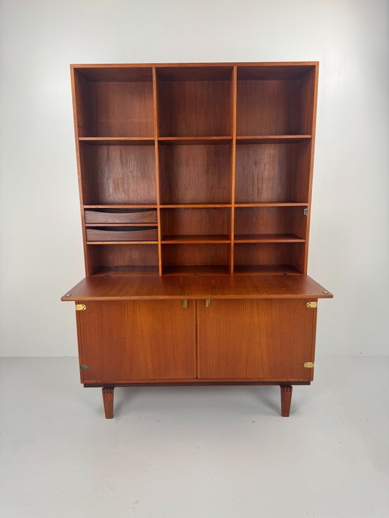 Libreria Scrivania in Teak, Peter Løvig Nielsen, Danimarca, c. anni '60, Hedensted Møbelfabrik, Librerie (foto 3 di 15)