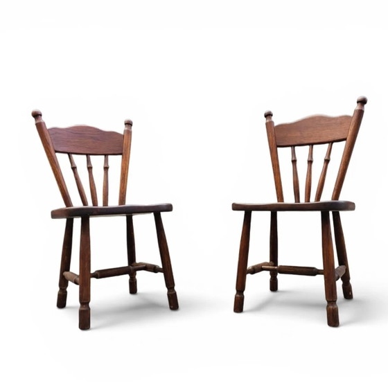Set of 2 Oak Wood Victorian Child's Stick Back Chairs, 1960s – Dining chairs (photo 12 of 14)