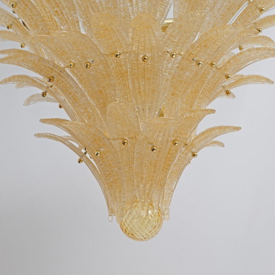 Image 1 of Barovier & Toso Style Gold-Palmette Murano Glass Pendant Chandelier