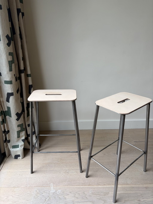 Frama ADAM stool | raw steel | natural leather | H65 | bar kruk