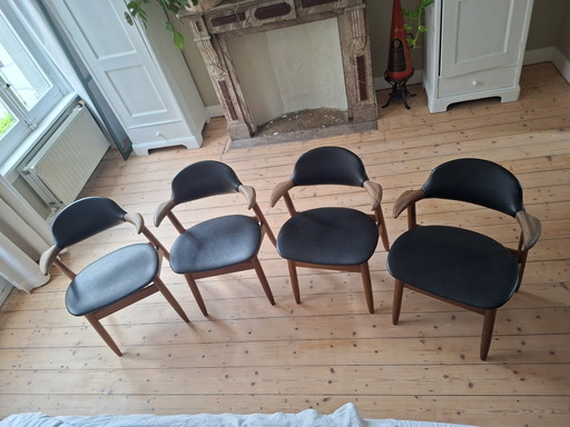 Set of 4 Cow Horn Chairs, Sixties Design – eetkamerstoelen, Skai, Wood