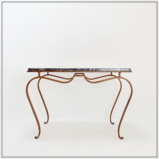 Gilded metal side table with marble top, René Prou style
