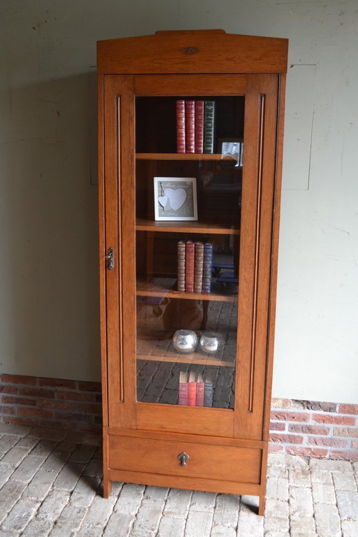 Antique oak wood Art Deco display case, bookcase.