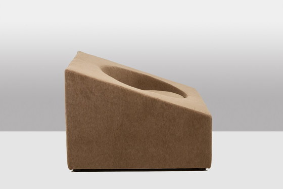 Image 1 of Pair of cubic armchairs in beige mohair fabric. Contemporary style.