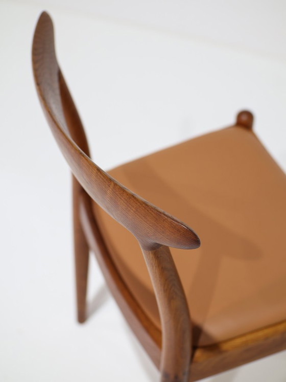 Hans J. Wegner W1 Chaise Chêne Cuir C.M. Madsen Années 1950 – Hans Wegner, Chaises de salle à manger, Leather (photo 8 of 12)