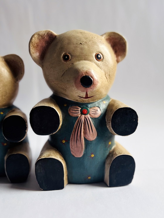 Image 1 of Duo di teddyberen houten vintage