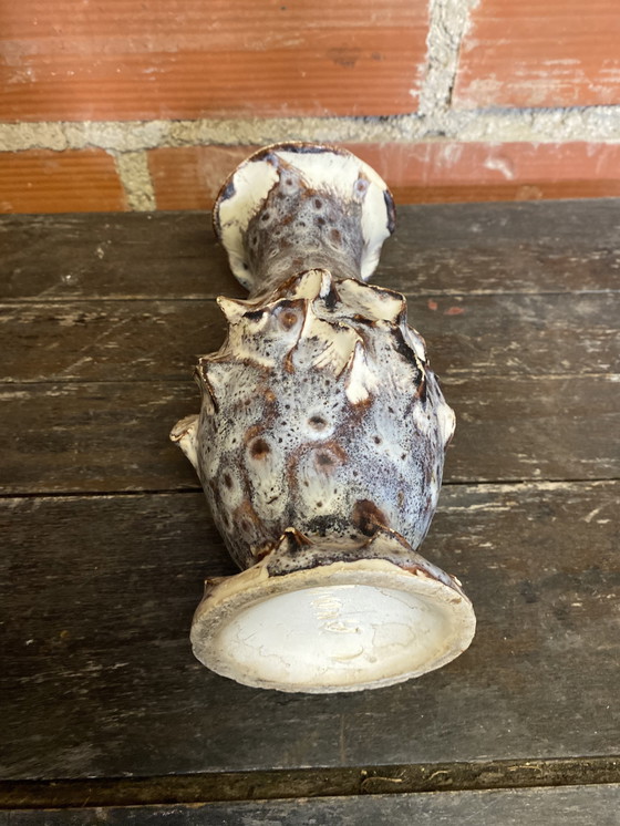 Image 1 of Vase Ancien Marius GIUGE Fat Lava Céramique Écumes Gris & Blanc Vintage #D384